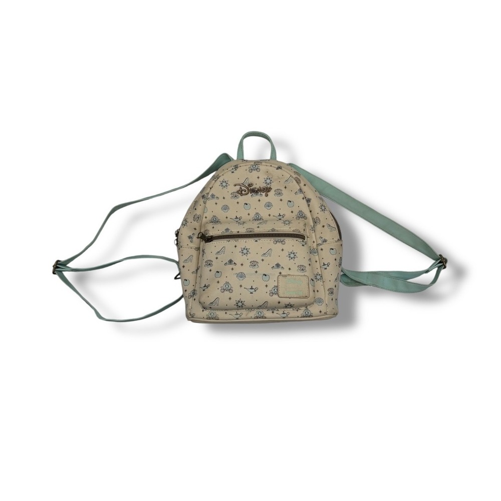 Disney Loungefly Princess Icons Mini Backpack Cream Mint Fairytale Print‎